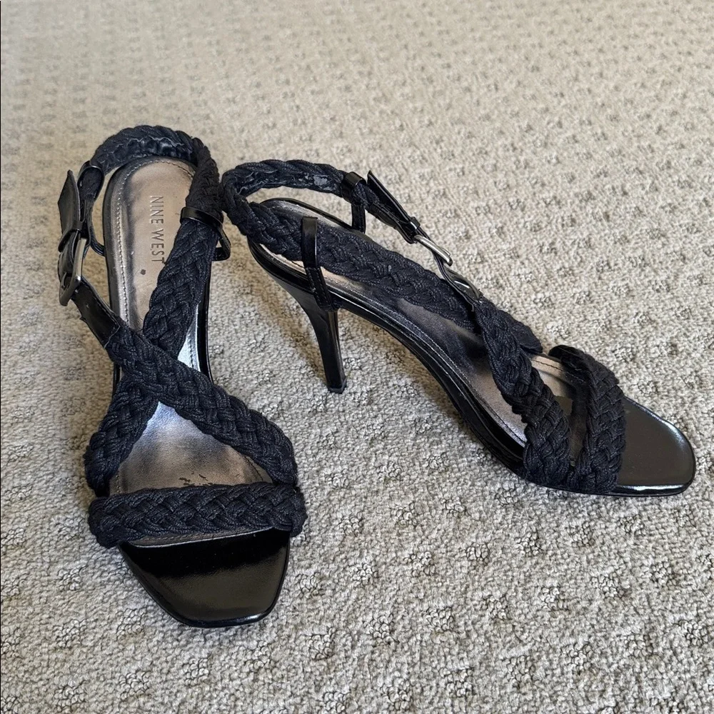 Nine West Black Braided Slingback Heels with Buckle
